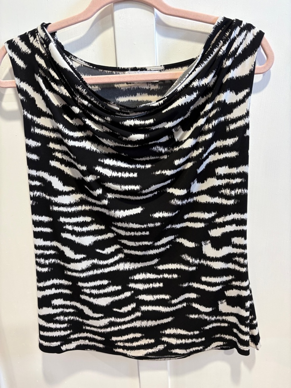 Calvin Klein Black and White Zebra Cowl Neck Camisole